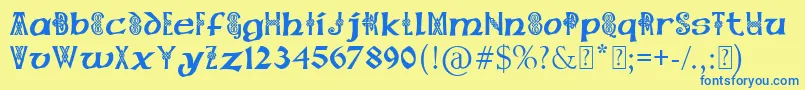 フォントPaulsCelticFont1 – 青い文字が黄色の背景にあります。