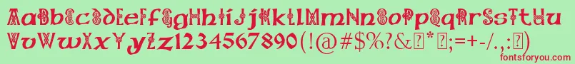 フォントPaulsCelticFont1 – 赤い文字の緑の背景