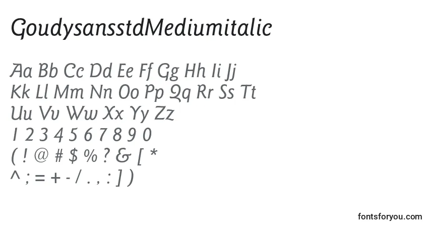 Шрифт GoudysansstdMediumitalic – алфавит, цифры, специальные символы