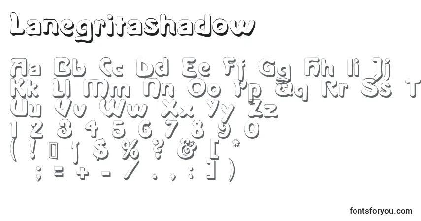 Schriftart Lanegritashadow – Alphabet, Zahlen, spezielle Symbole