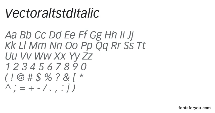 A fonte VectoraltstdItalic – alfabeto, números, caracteres especiais