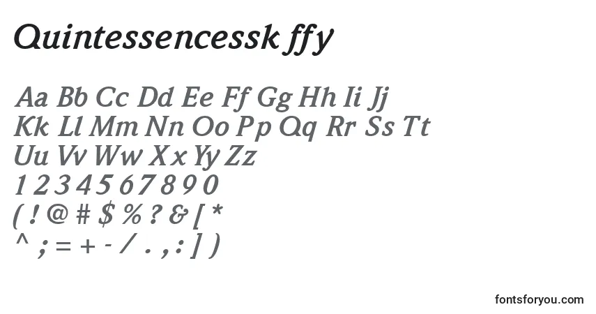 A fonte Quintessencessk ffy – alfabeto, números, caracteres especiais