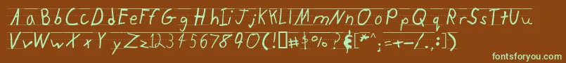 フォントKidtyper – 緑色の文字が茶色の背景にあります。