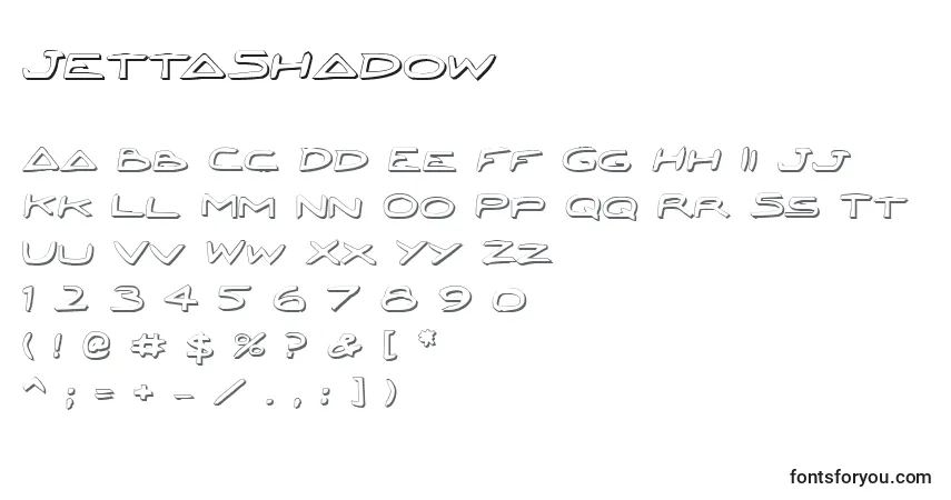 A fonte JettaShadow – alfabeto, números, caracteres especiais