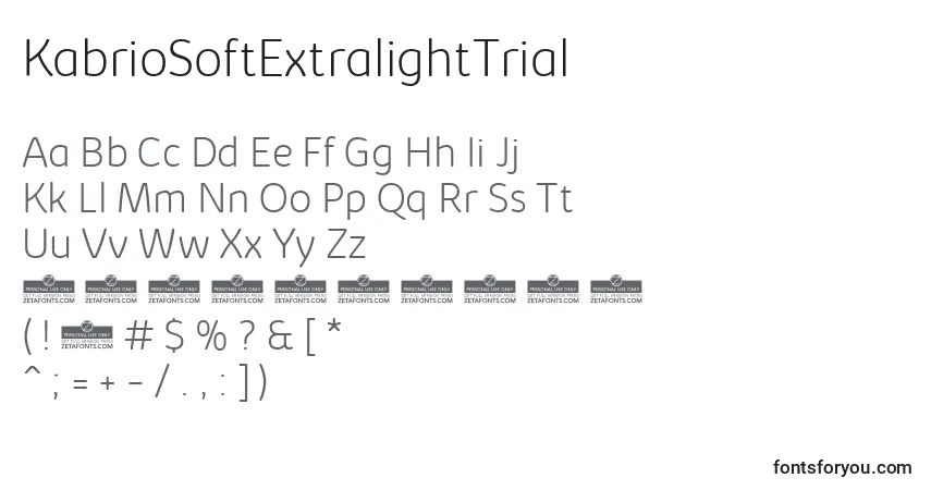 Schriftart KabrioSoftExtralightTrial – Alphabet, Zahlen, spezielle Symbole