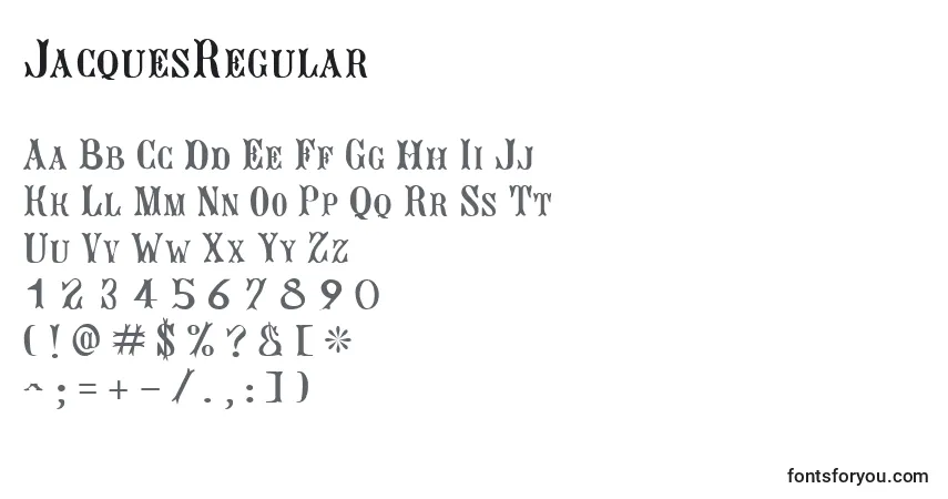 A fonte JacquesRegular – alfabeto, números, caracteres especiais