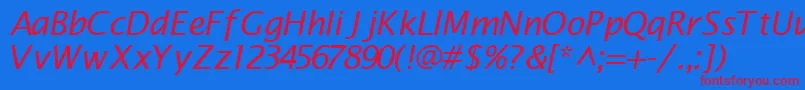 MachadosanssskItalic-Schriftart – Rote Schriften auf blauem Hintergrund