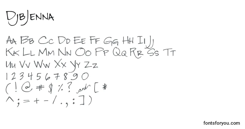 A fonte DjbJenna – alfabeto, números, caracteres especiais