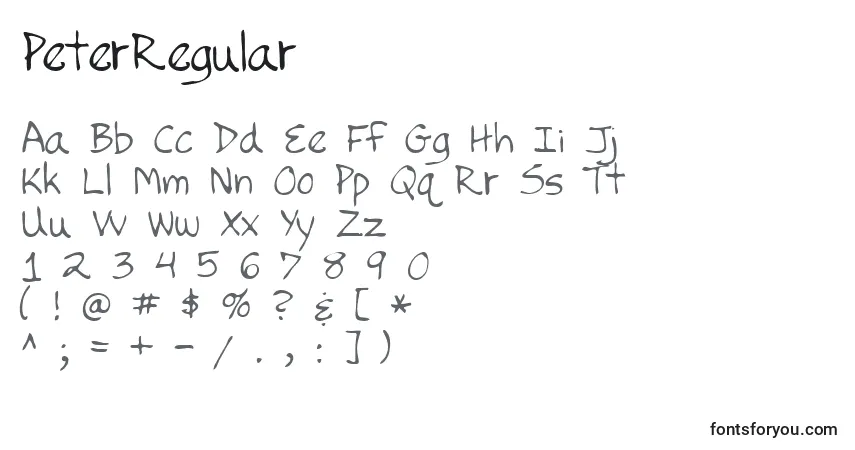 Czcionka PeterRegular – alfabet, cyfry, specjalne znaki