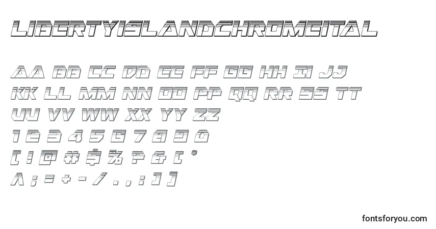 Czcionka Libertyislandchromeital – alfabet, cyfry, specjalne znaki
