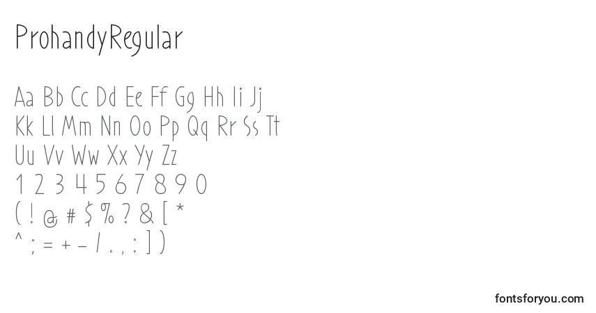 ProhandyRegular Font – alphabet, numbers, special characters