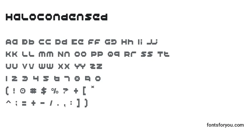 A fonte HaloCondensed – alfabeto, números, caracteres especiais