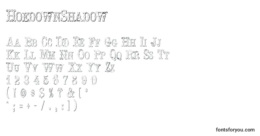 A fonte HoedownShadow – alfabeto, números, caracteres especiais