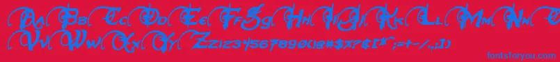 NeverwinterBoldItalic-Schriftart – Blaue Schriften auf rotem Hintergrund