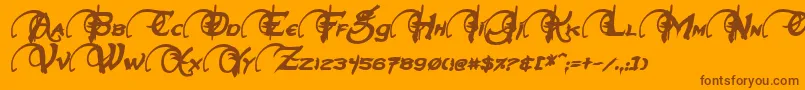 NeverwinterBoldItalic-Schriftart – Braune Schriften auf orangefarbenem Hintergrund