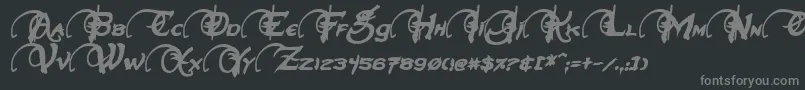 NeverwinterBoldItalic-fontti – harmaat kirjasimet mustalla taustalla