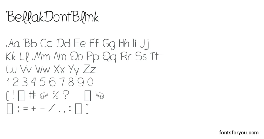Czcionka BellakDontBlink – alfabet, cyfry, specjalne znaki