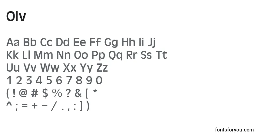 A fonte Olv – alfabeto, números, caracteres especiais