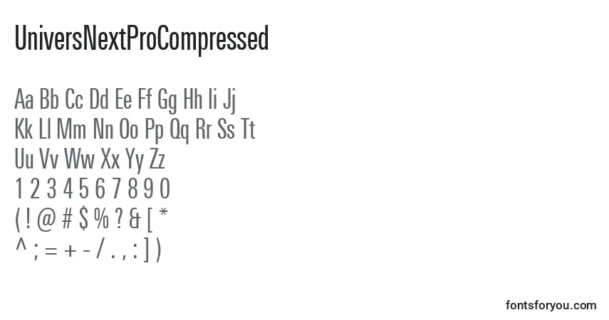 UniversNextProCompressed-fontti – aakkoset, numerot, erikoismerkit
