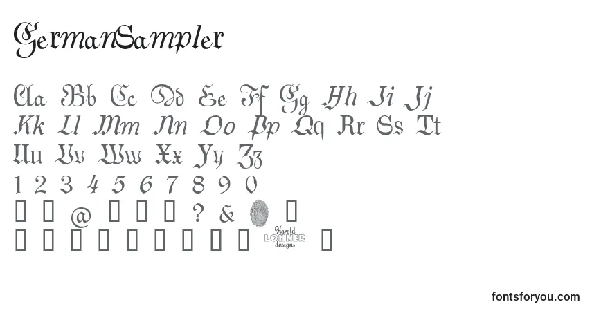 Czcionka GermanSampler – alfabet, cyfry, specjalne znaki