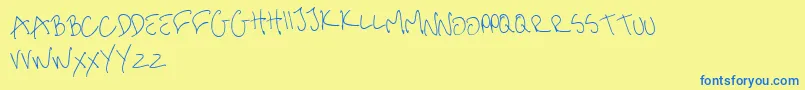 フォントMeHandwritinThin – 青い文字が黄色の背景にあります。