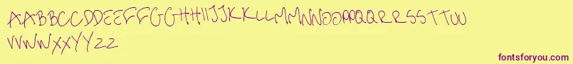 MeHandwritinThin-Schriftart – Violette Schriften auf gelbem Hintergrund