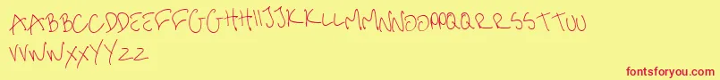 Fonte MeHandwritinThin – fontes vermelhas em um fundo amarelo