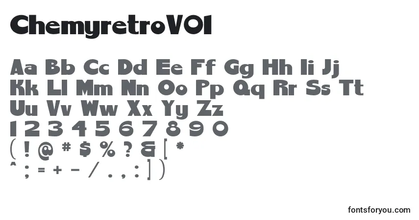 Schriftart ChemyretroV01 – Alphabet, Zahlen, spezielle Symbole