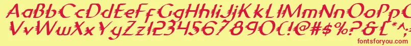 Fonte GypsyRoadItalic – fontes vermelhas em um fundo amarelo