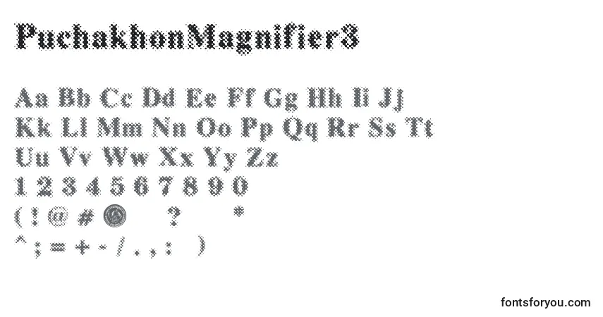Czcionka PuchakhonMagnifier3 – alfabet, cyfry, specjalne znaki