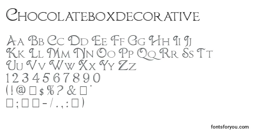A fonte Chocolateboxdecorative – alfabeto, números, caracteres especiais
