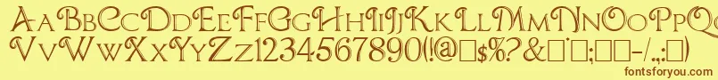 Chocolateboxdecorative-Schriftart – Braune Schriften auf gelbem Hintergrund