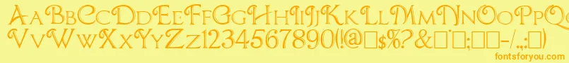 Chocolateboxdecorative-Schriftart – Orangefarbene Schriften auf gelbem Hintergrund