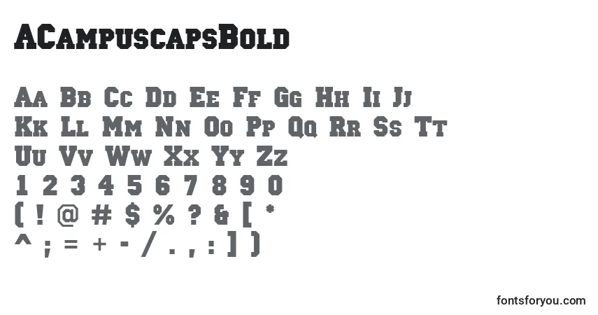 Czcionka ACampuscapsBold – alfabet, cyfry, specjalne znaki