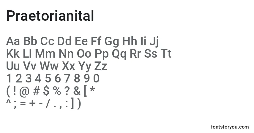 Czcionka Praetorianital – alfabet, cyfry, specjalne znaki