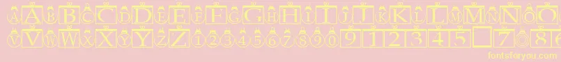 Xmasregular-fontti – keltaiset fontit vaaleanpunaisella taustalla