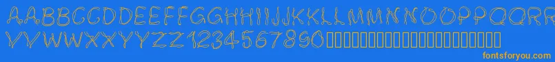 フォントPwsmokey – オレンジ色の文字が青い背景にあります。
