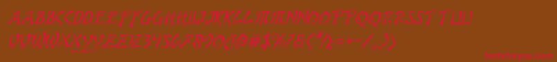 フォントBushidoi – 赤い文字が茶色の背景にあります。
