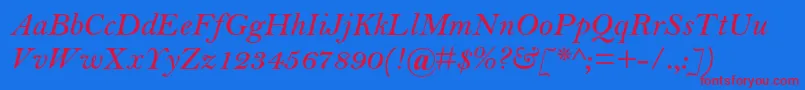 BellmtstdSemibolditalic-Schriftart – Rote Schriften auf blauem Hintergrund