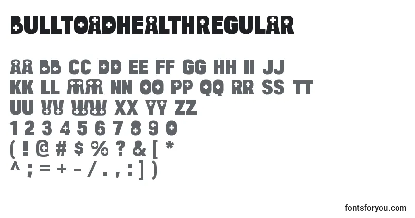 Czcionka BulltoadhealthRegular – alfabet, cyfry, specjalne znaki