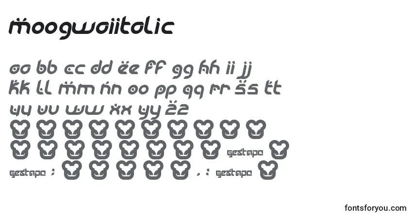 A fonte MoogwaiItalic – alfabeto, números, caracteres especiais