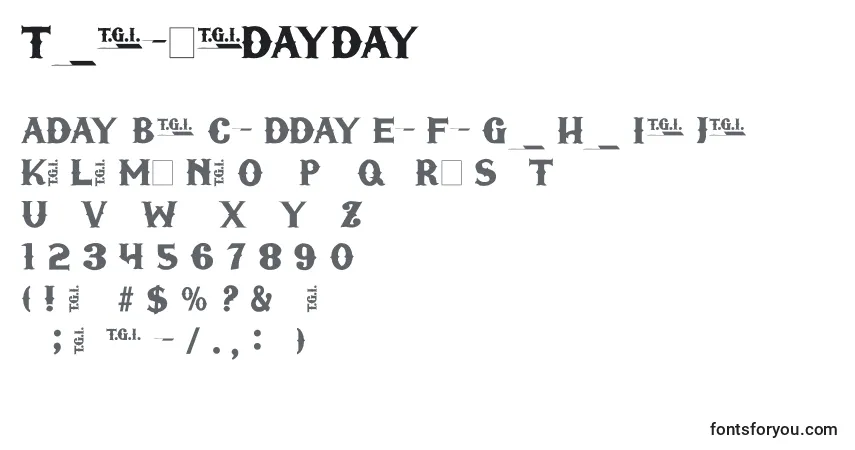 Schriftart Tgifriday – Alphabet, Zahlen, spezielle Symbole