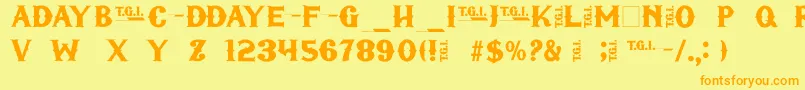 フォントTgifriday – オレンジの文字が黄色の背景にあります。