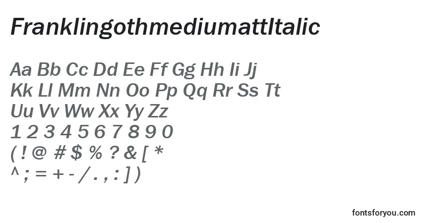 A fonte FranklingothmediumattItalic – alfabeto, números, caracteres especiais
