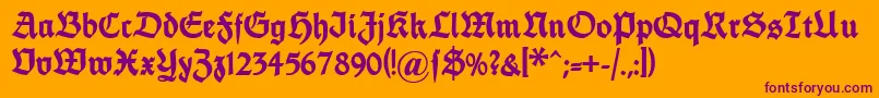 Dsfettethannhaeuser-Schriftart – Violette Schriften auf orangefarbenem Hintergrund