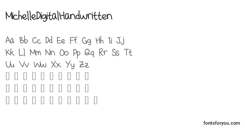 A fonte MichelleDigitalHandwritten – alfabeto, números, caracteres especiais