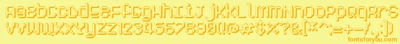 フォントPixelogist3D – オレンジの文字が黄色の背景にあります。