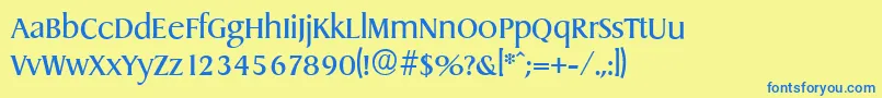 フォントDragonserialRegular – 青い文字が黄色の背景にあります。