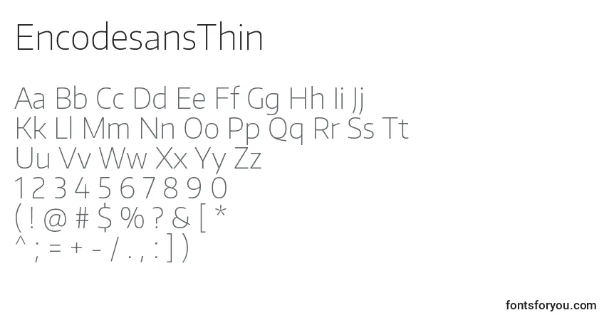 Czcionka EncodesansThin – alfabet, cyfry, specjalne znaki