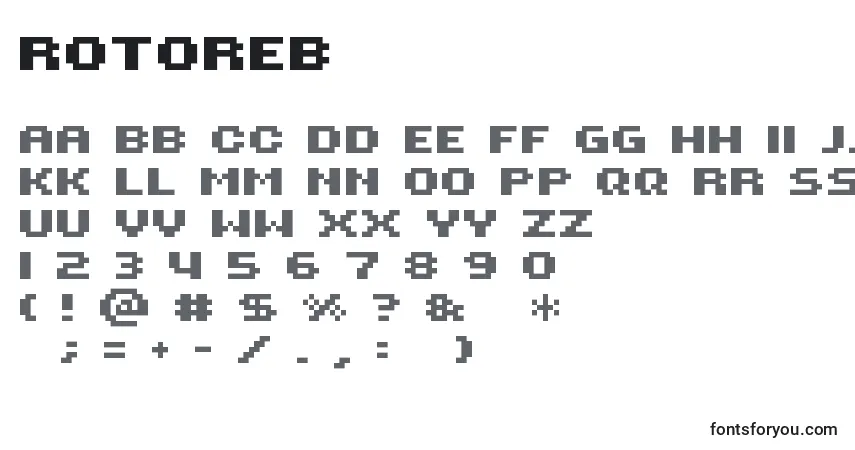 A fonte Rotoreb – alfabeto, números, caracteres especiais